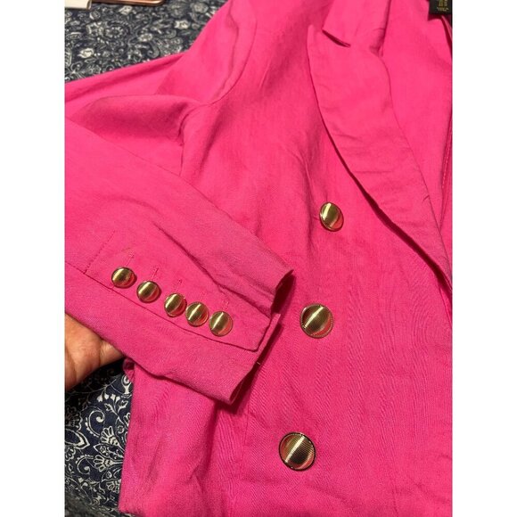 House of Harlow Pink Long Sleeve Linen Cropped Double Breasted Blazer Size M - Picture 7 of 9